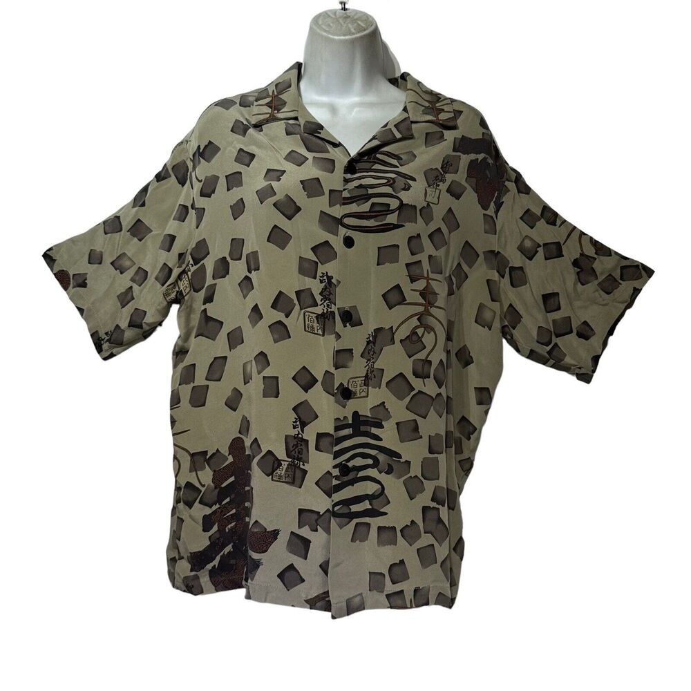 anne namba 100% silk Asian print button up blouse womens Size L
